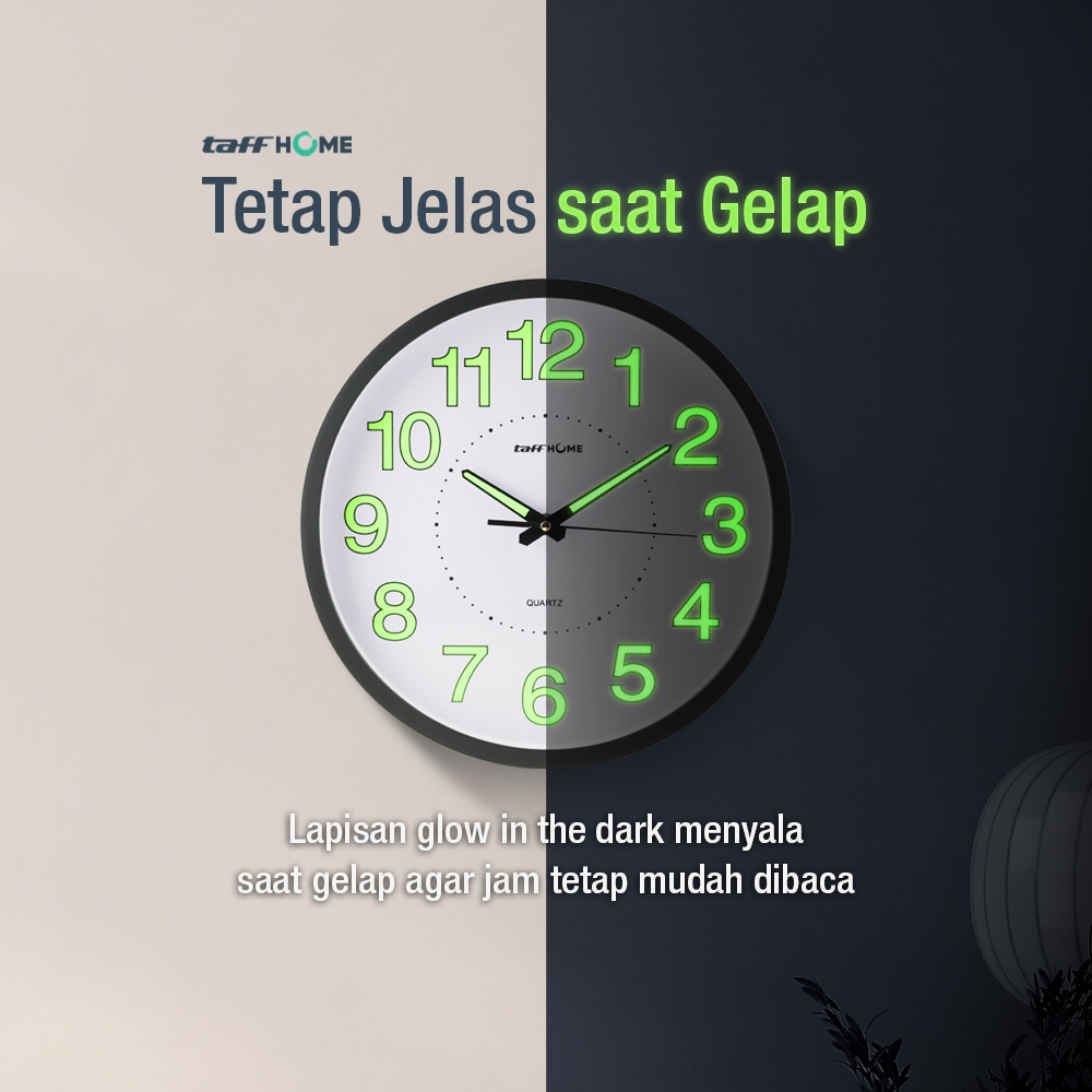 Gambar produk TaffHOME Jam Dinding Bulat Quartz Luminous Glow in The Dark 30cm MDB4