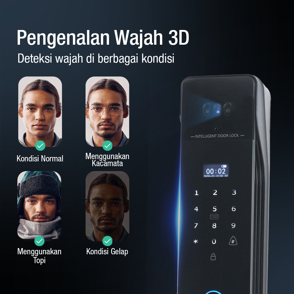 KAILILAI Smart Door Lock Fingerprint Face Recognition Password iCSee - B90 Gambar produk KAILILAI Smart Door Lock Fingerprint Face Recognition Password iCSee - B90
