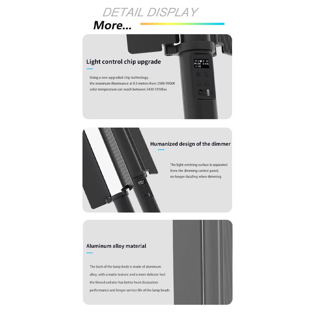 Gambar produk LIYADI Lampu Studio Tube Light RGBW 24 Mode OLED Display 5200mAh 24W - LP600 PRO