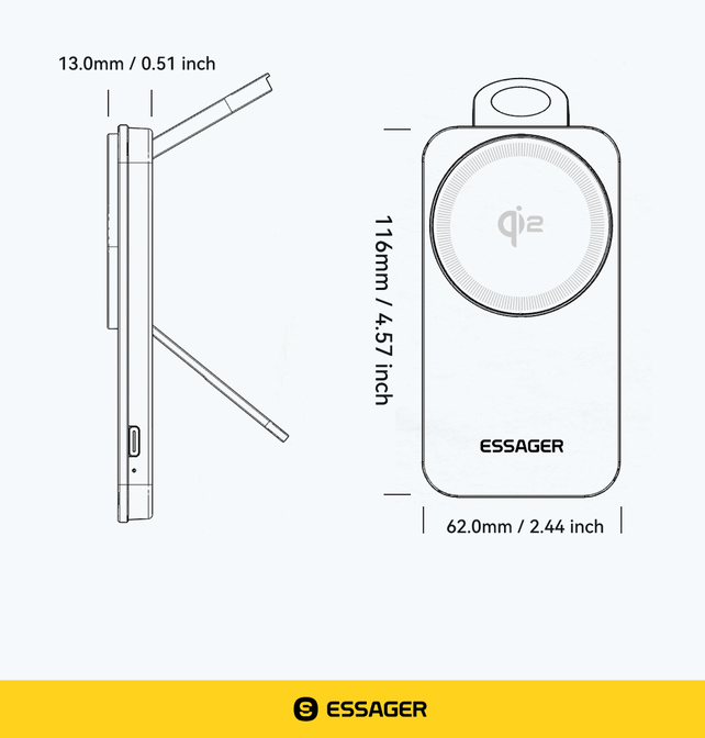 Gambar produk ESSAGER Wireless Charger Qi2 2in1 Magnetic Stand Desktop iPhone 15W - OJD-135