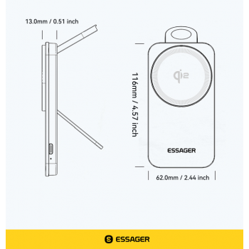 Gambar produk ESSAGER Wireless Charger Qi2 2in1 Magnetic Stand Desktop iPhone 15W - OJD-135