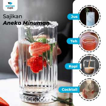 Gambar produk One Two Cups Gelas Kaca Aesthetic Kopi Teh Striped Crystal Glass 445ml - EL-45