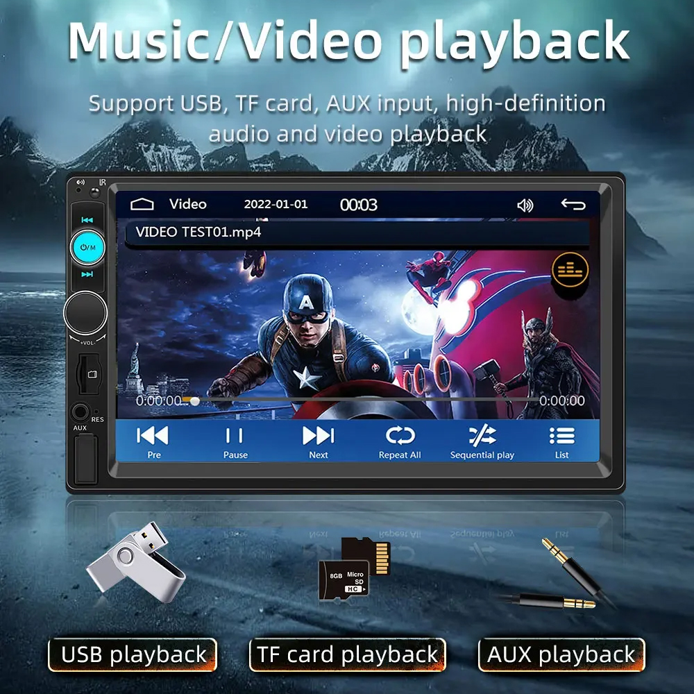 Gambar produk ESGO Head Unit Tape Mobil 2DIN Wired CarPlay Android Auto 7 Inch - F7010C