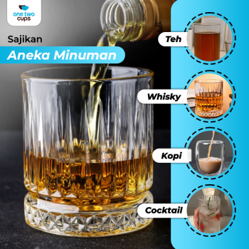 One Two Cups Gelas Whisky Cocktail Crystal Diamond Bottom Rock Glass 210ml - YH149 Gambar produk One Two Cups Gelas Whisky Cocktail Crystal Diamond Bottom Rock Glass 210ml - YH149