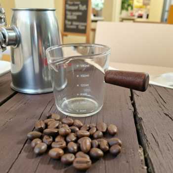 Gambar produk MIKIO Gelas Takar Kopi Espresso Shot Measuring Cup Wooden Handle 180ml - MK-18