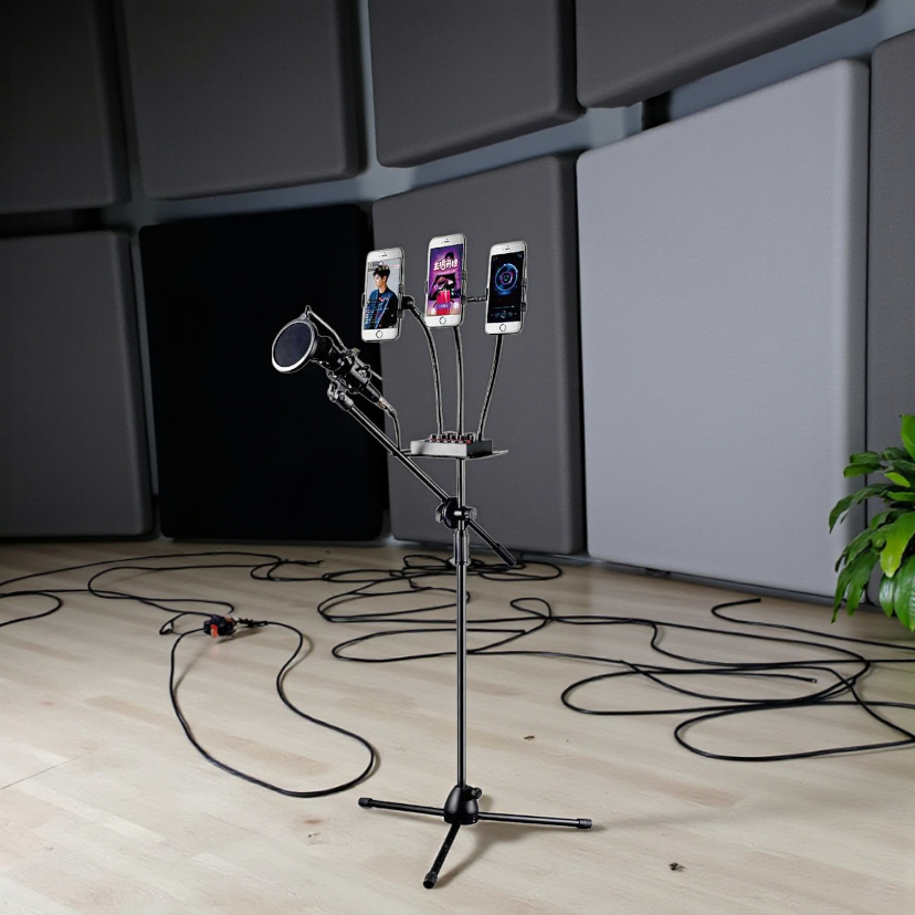 Gambar produk TaffSTUDIO Microphone Standing Holder Tripod 3x Smartphone Holder - NB-04P