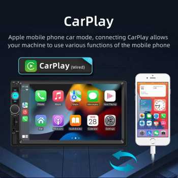 Gambar produk ESGO Head Unit Tape Mobil 2DIN Wired CarPlay Android Auto 7 Inch - F7010C