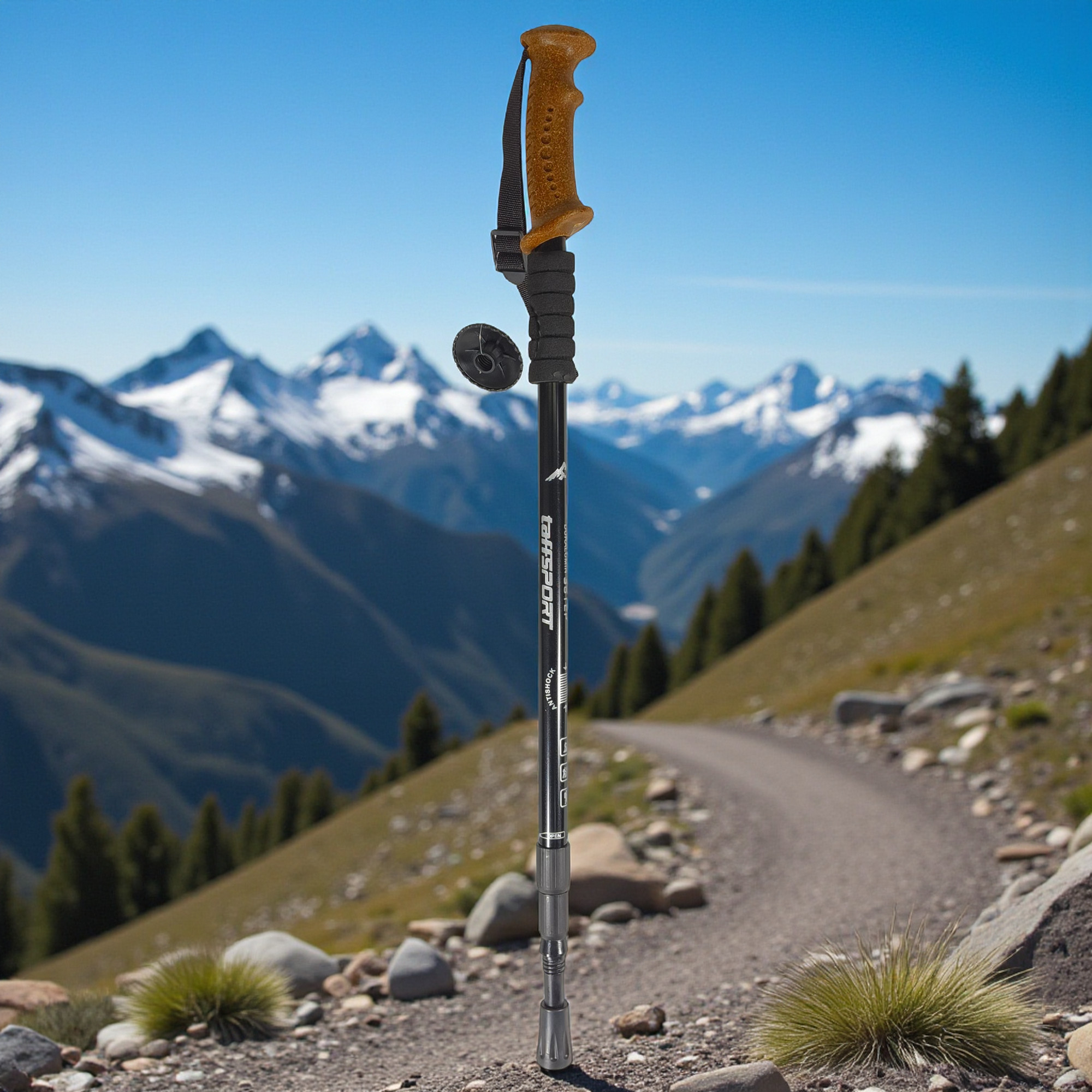 TaffSPORT Tongkat Hiking Telescopic Trekking Pole Antishock 135cm - 7075 Gambar produk TaffSPORT Tongkat Hiking Telescopic Trekking Pole Antishock 135cm - 7075