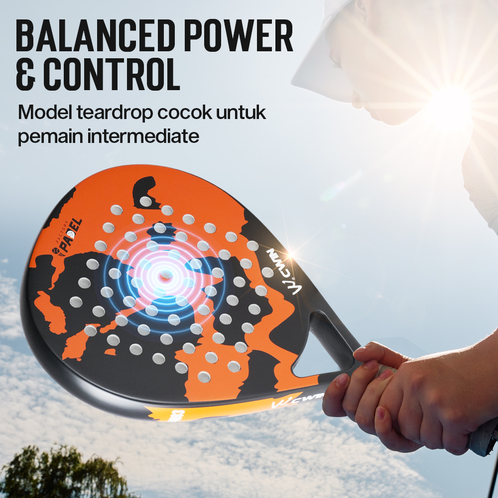 Gambar produk CWIN Raket Padel Teardrop Carbon Glass Fiber 3.8cm Thickness 360g - 4003