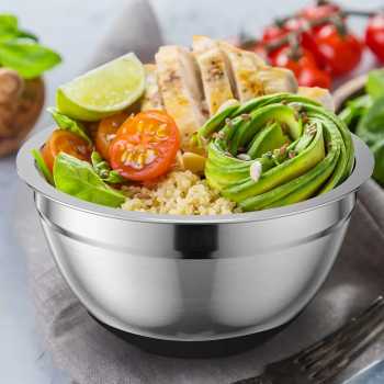 Gambar produk MEJIMA Baskom Stainless Steel 201 Mixing Bowl Anti Slip Bottom Lid 28cm - MJ-201