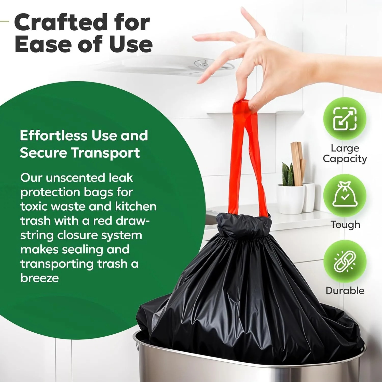 Gambar produk TRASU Kantong Plastik Sampah Tali Drawstring Trash Bag 45x50cm 75 PCS - TR-75