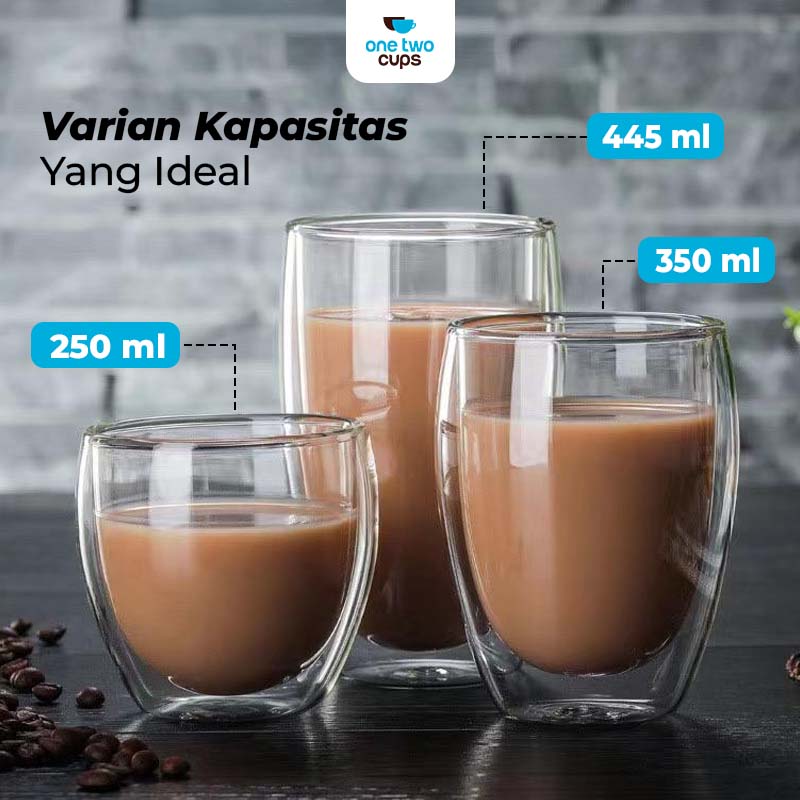Gambar produk One Two Cups Gelas Kaca Aesthetic Tahan Panas Double Wall Glass 350ml - PLY1704