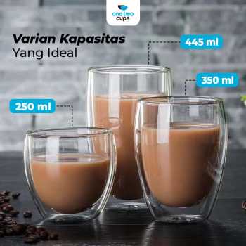 Gambar produk One Two Cups Gelas Kaca Aesthetic Tahan Panas Double Wall Glass 350ml - PLY1704