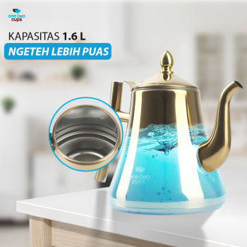 Gambar produk One Two Cups Teko Teh Stainless Steel Saringan Teapot 1.6L - HS4012