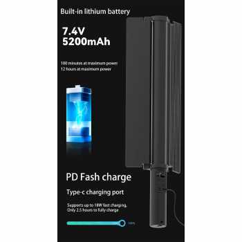 Gambar produk LIYADI Lampu Studio Tube Light RGBW 24 Mode OLED Display 5200mAh 24W - LP600 PRO