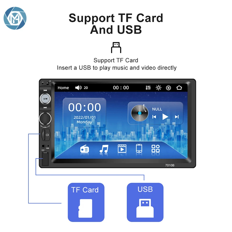 Gambar produk BQCC Head Unit Tape Mobil 2DIN Wireless CarPlay Android Auto 7 Inch - F7010C