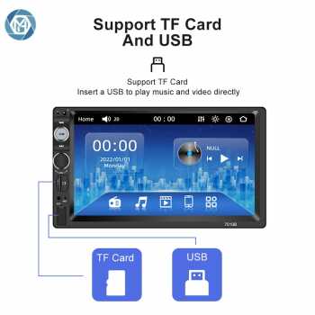 Gambar produk BQCC Head Unit Tape Mobil 2DIN Wireless CarPlay Android Auto 7 Inch - F7010C