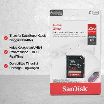 SanDisk Ultra SDHC/XC UHS-I Card Class 10 100MB/s 256GB - SDSDUNR-GN3IN Gambar produk SanDisk Ultra SDHC/XC UHS-I Card Class 10 100MB/s 256GB - SDSDUNR-GN3IN