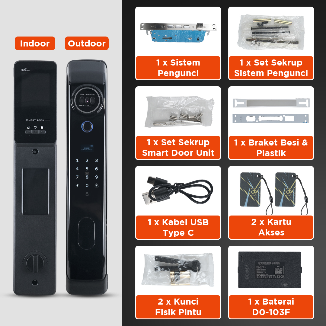 Glomarket Smart Door Lock Fingerprint Face Recognition Eques Intercom - B02RL-DJ Gambar produk Glomarket Smart Door Lock Fingerprint Face Recognition Eques Intercom - B02RL-DJ