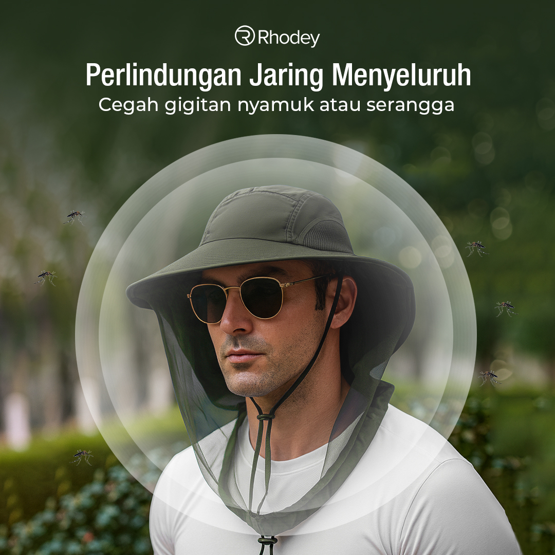 Gambar produk Rhodey Topi Rimba Outdoor Anti Nyamuk UV Protection Boonie Hat - UF122