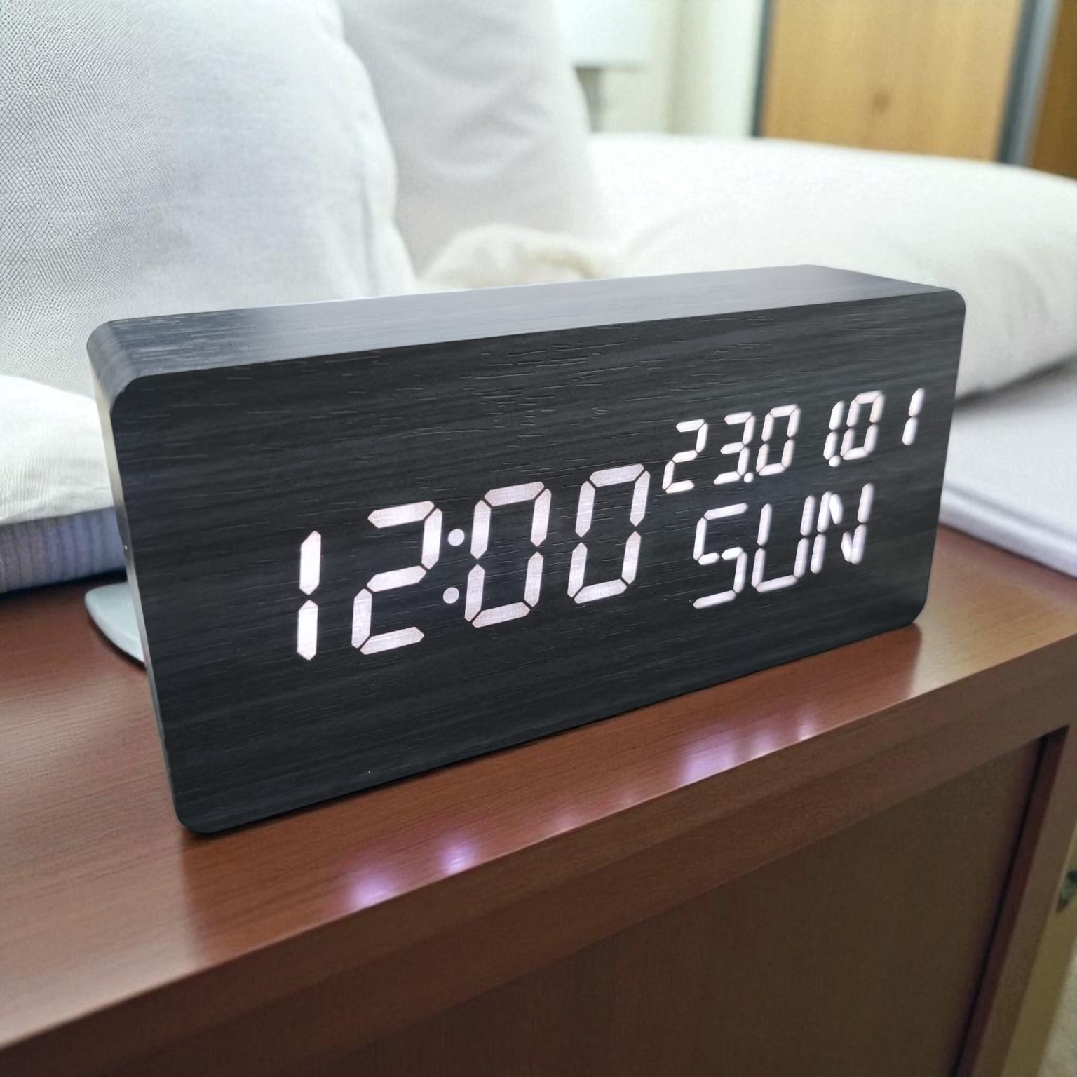 Lovin Jam Weker Alarm Digital Kayu Clock Temperatur Voice Control - TX602 Gambar produk Lovin Jam Weker Alarm Digital Kayu Clock Temperatur Voice Control - TX602