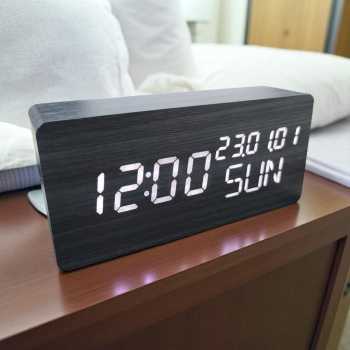Lovin Jam Weker Alarm Digital Kayu Clock Temperatur Voice Control - TX602 Gambar produk Lovin Jam Weker Alarm Digital Kayu Clock Temperatur Voice Control - TX602