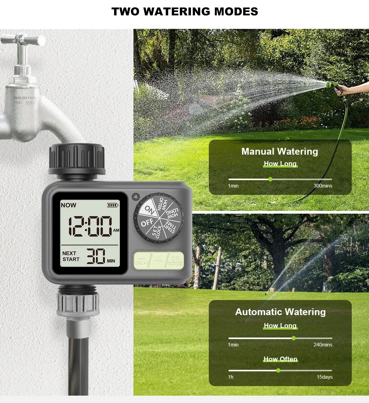 HICUT Timer Penyiram Tanaman Digital Watering Sprinkler IPX5 - HCT-M05 Gambar produk HICUT Timer Penyiram Tanaman Digital Watering Sprinkler IPX5 - HCT-M05
