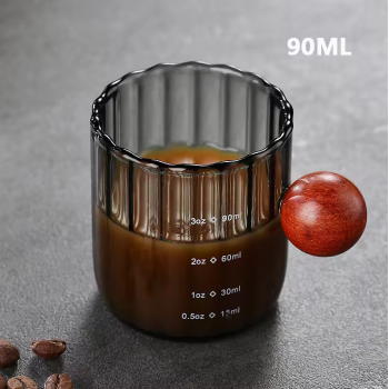 KEMORELA Gelas Takar Kopi Measuring Wooden Round Beads Glass 90ml - KS13
