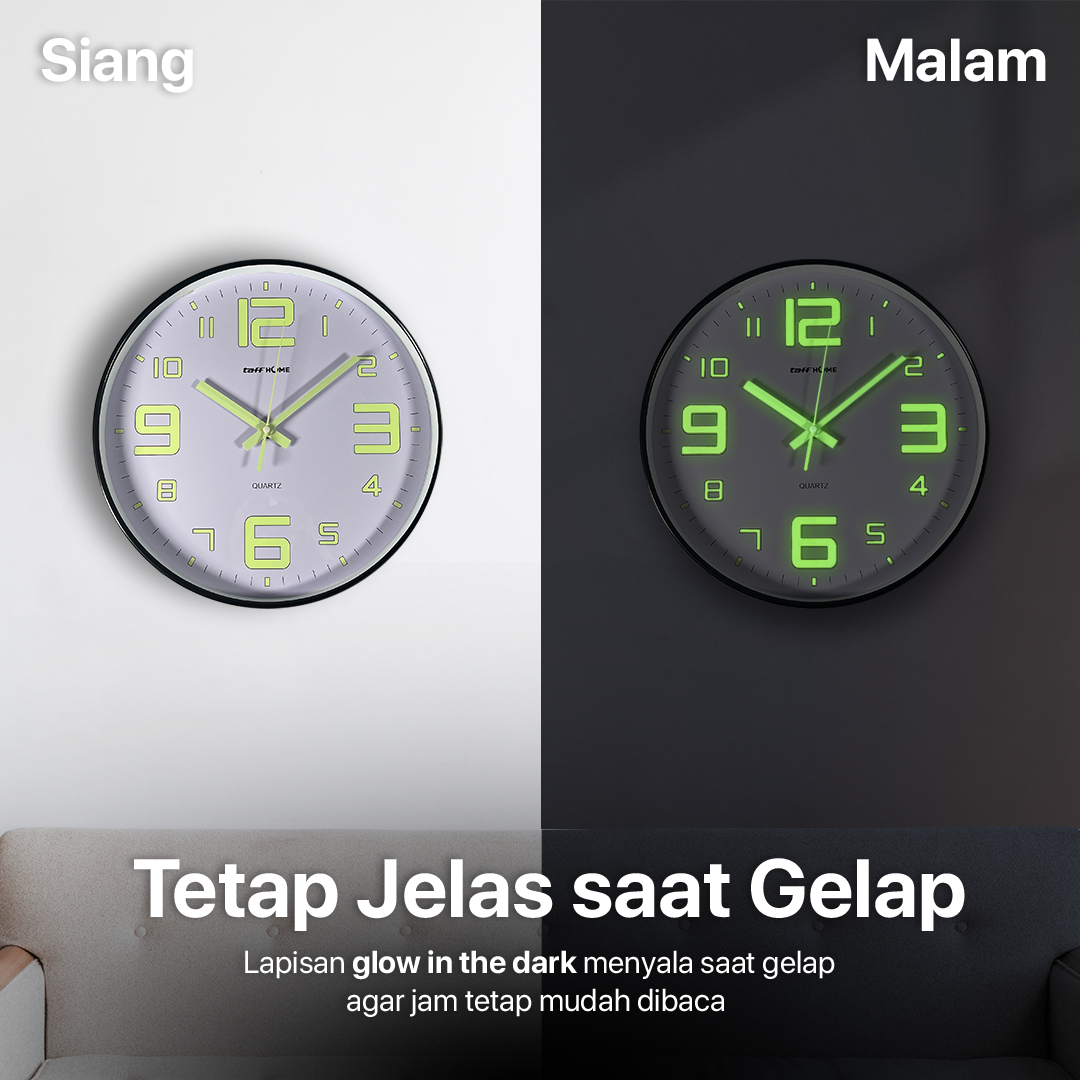 TaffHOME Jam Dinding Quartz Luminous Glow in The Dark Large Font 30cm - INU6 Gambar produk TaffHOME Jam Dinding Quartz Luminous Glow in The Dark Large Font 30cm - INU6
