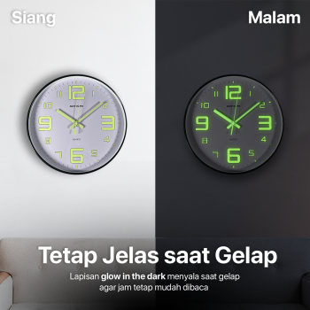 Gambar produk TaffHOME Jam Dinding Quartz Luminous Glow in The Dark Large Font 30cm - INU6
