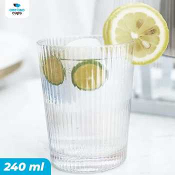 One Two Cups Gelas Kaca Aesthetic Kopi Teh Simple Stripe Glass - IN-34