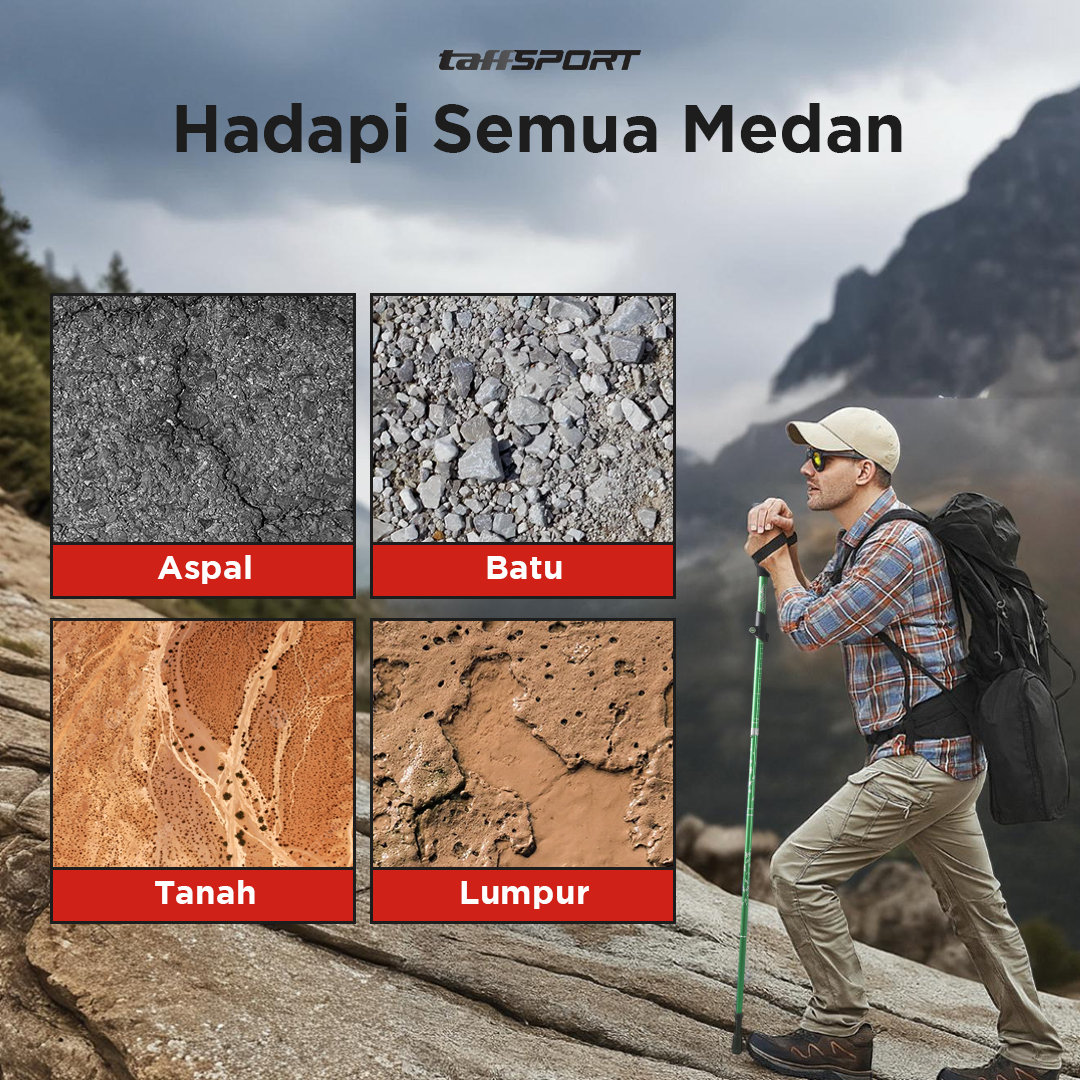Gambar produk TaffSPORT Tongkat Hiking Lipat Trekking Pole Aluminium Alloy 110cm - 101