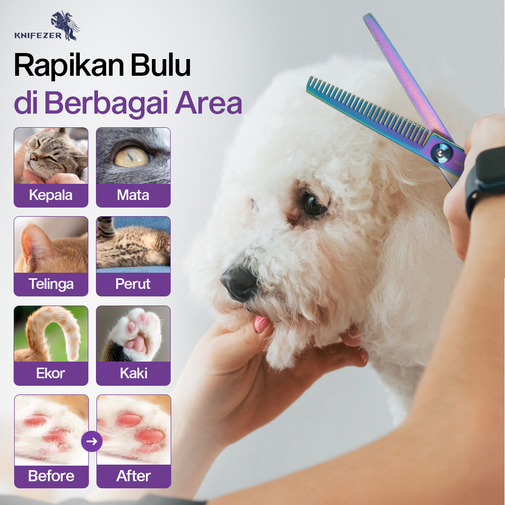 KNIFEZER Set Gunting Grooming Bulu Hewan Peliharaan 4in1 - 62HRC Gambar produk KNIFEZER Set Gunting Grooming Bulu Hewan Peliharaan 4in1 - 62HRC