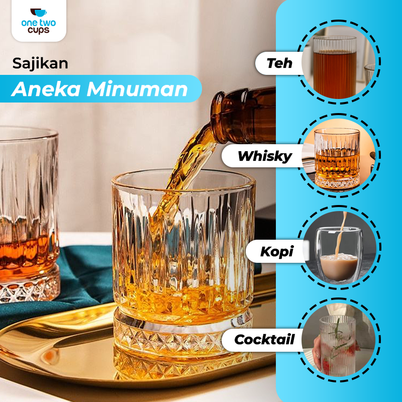 Gambar produk One Two Cups Gelas Whisky Cocktail Crystal Diamond Bottom Rock Glass 355ml - YH149