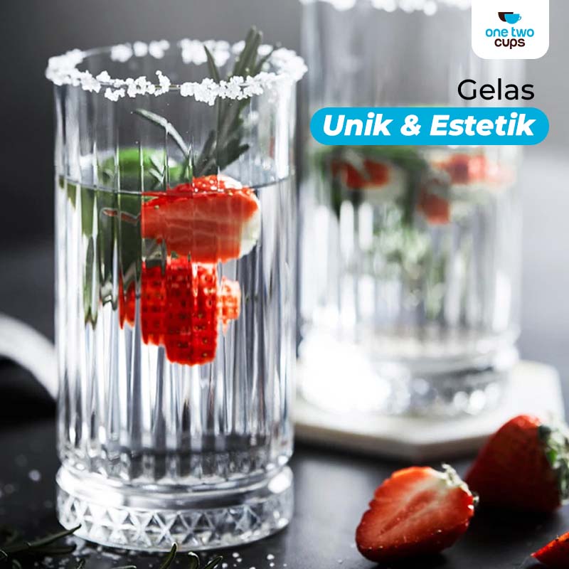 Gambar produk One Two Cups Gelas Kaca Aesthetic Kopi Teh Striped Crystal Glass 445ml - EL-45