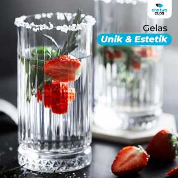 Gambar produk One Two Cups Gelas Kaca Aesthetic Kopi Teh Striped Crystal Glass 445ml - EL-45