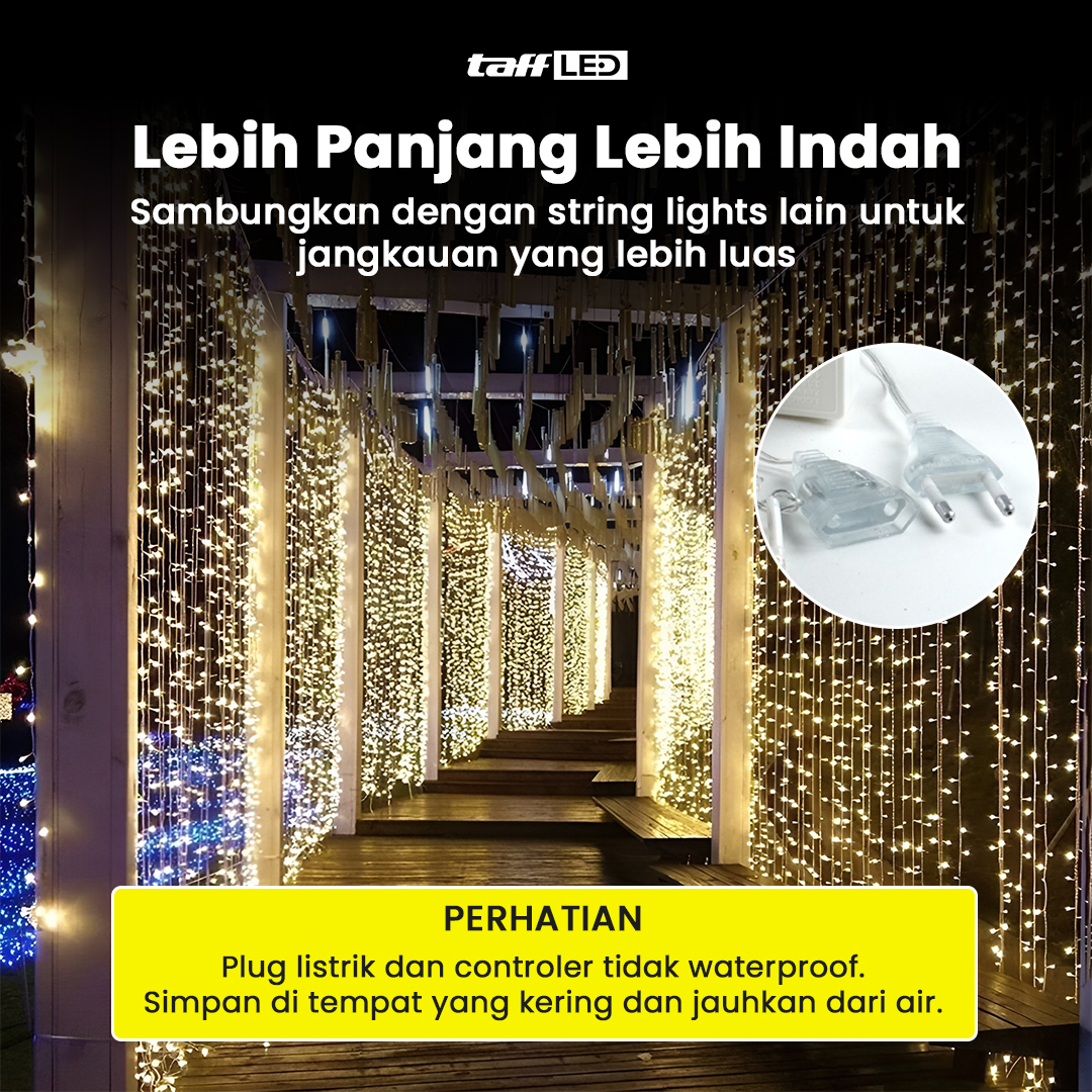 Gambar produk TaffLED Lampu Hias Gorden String Lights Wedding Decoration 3x3M - 300L