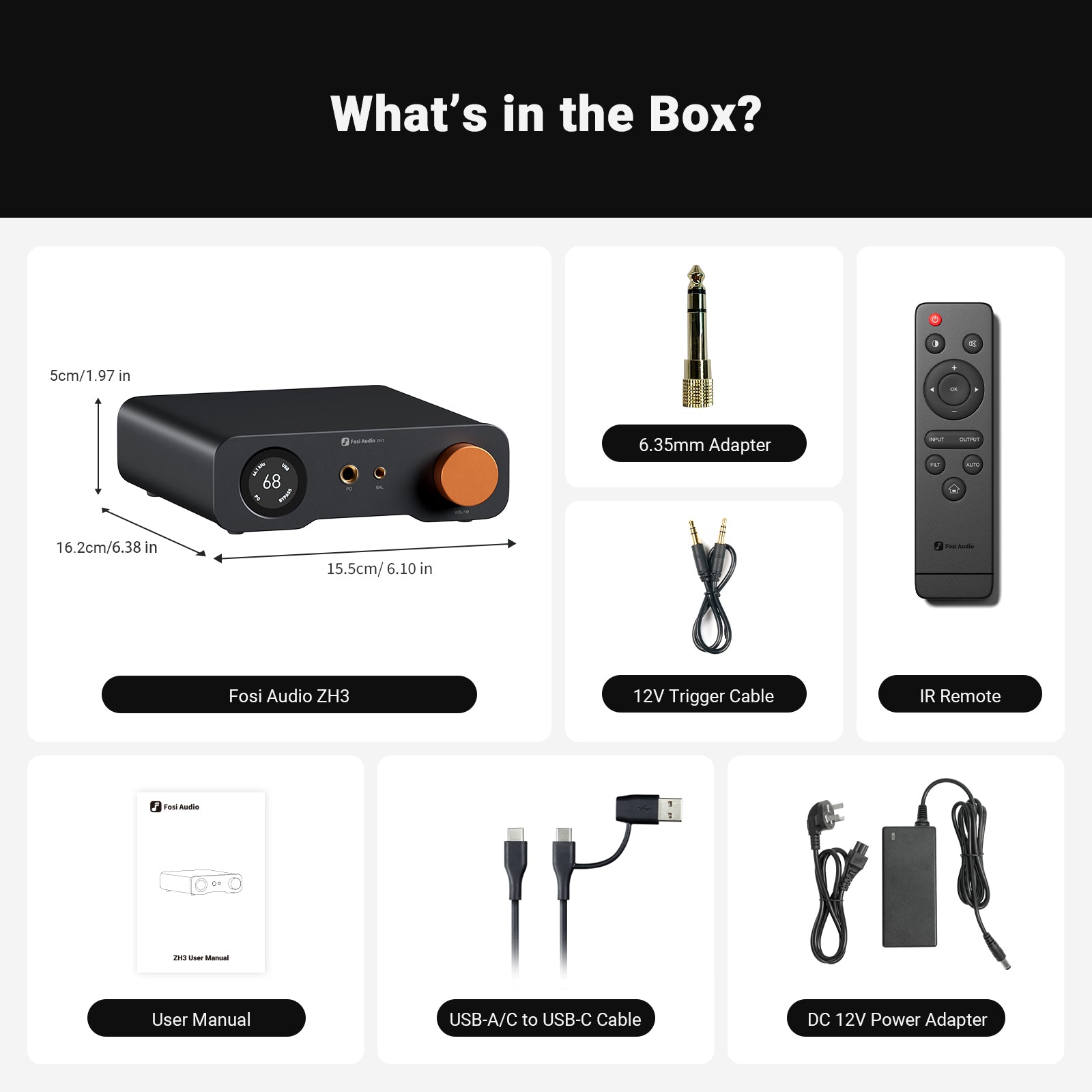 Gambar produk Fosi Audio Balance Amplifier DAC Preamp Dual Channel 12V LCD Display - ZH3