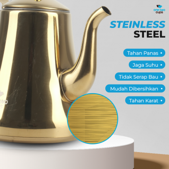 Gambar produk One Two Cups Teko Teh Stainless Steel Saringan Teapot 1.6L - HS4012
