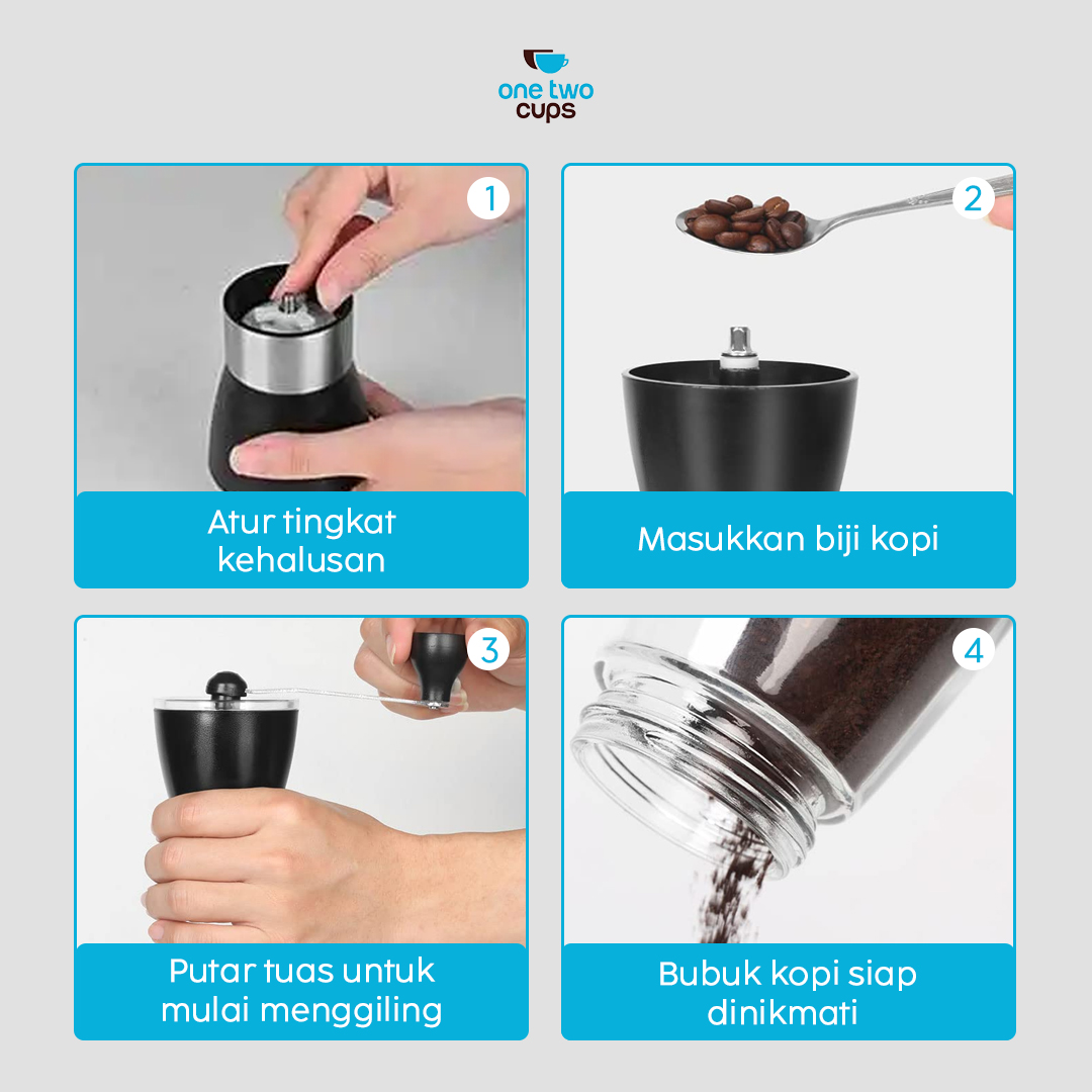 One Two Cups Alat Penggiling Kopi Manual Coffee Grinder Adjustable - TS-01 Gambar produk One Two Cups Alat Penggiling Kopi Manual Coffee Grinder Adjustable - TS-01
