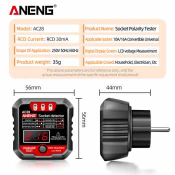 ANENG Smart Socket Tester Detector Digital Display EU Plug - AC28 Gambar produk ANENG Smart Socket Tester Detector Digital Display EU Plug - AC28