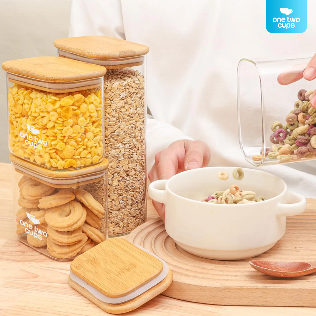 Gambar produk One Two Cups Toples Kaca Penyimpanan Makanan Kedap Udara Storage Jar 230ml - HC1019
