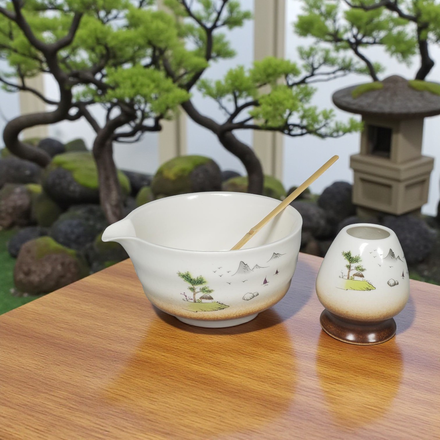 Gambar produk BeauOCS Matcha Set Chawan Chasen Stand Chashaku Ceramic 500ml 4 PCS - BS13