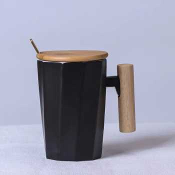 Yomu Cangkir Minum Keramik Wooden Handle Mug with Lid Spoon 12x9.5cm - YM15 Gambar produk Yomu Cangkir Minum Keramik Wooden Handle Mug with Lid Spoon 12x9.5cm - YM15
