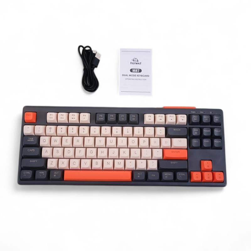 FREEWOLF Keyboard Gaming Wireless Bluetooth 2.4GHz RGB Mechanical Feel - M87 Gambar produk FREEWOLF Keyboard Gaming Wireless Bluetooth 2.4GHz RGB Mechanical Feel - M87