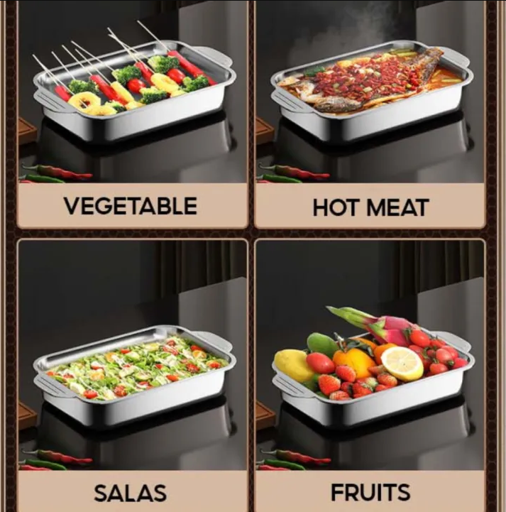 NLSLASI Loyang Nampan Tray Bakeware Grill Pan Magnetic Stainless 410 37x22x5cm - NL31 Gambar produk NLSLASI Loyang Nampan Tray Bakeware Grill Pan Magnetic Stainless 410 37x22x5cm - NL31