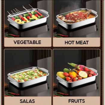 NLSLASI Loyang Nampan Tray Bakeware Grill Pan Magnetic Stainless 410 37x22x5cm - NL31 Gambar produk NLSLASI Loyang Nampan Tray Bakeware Grill Pan Magnetic Stainless 410 37x22x5cm - NL31