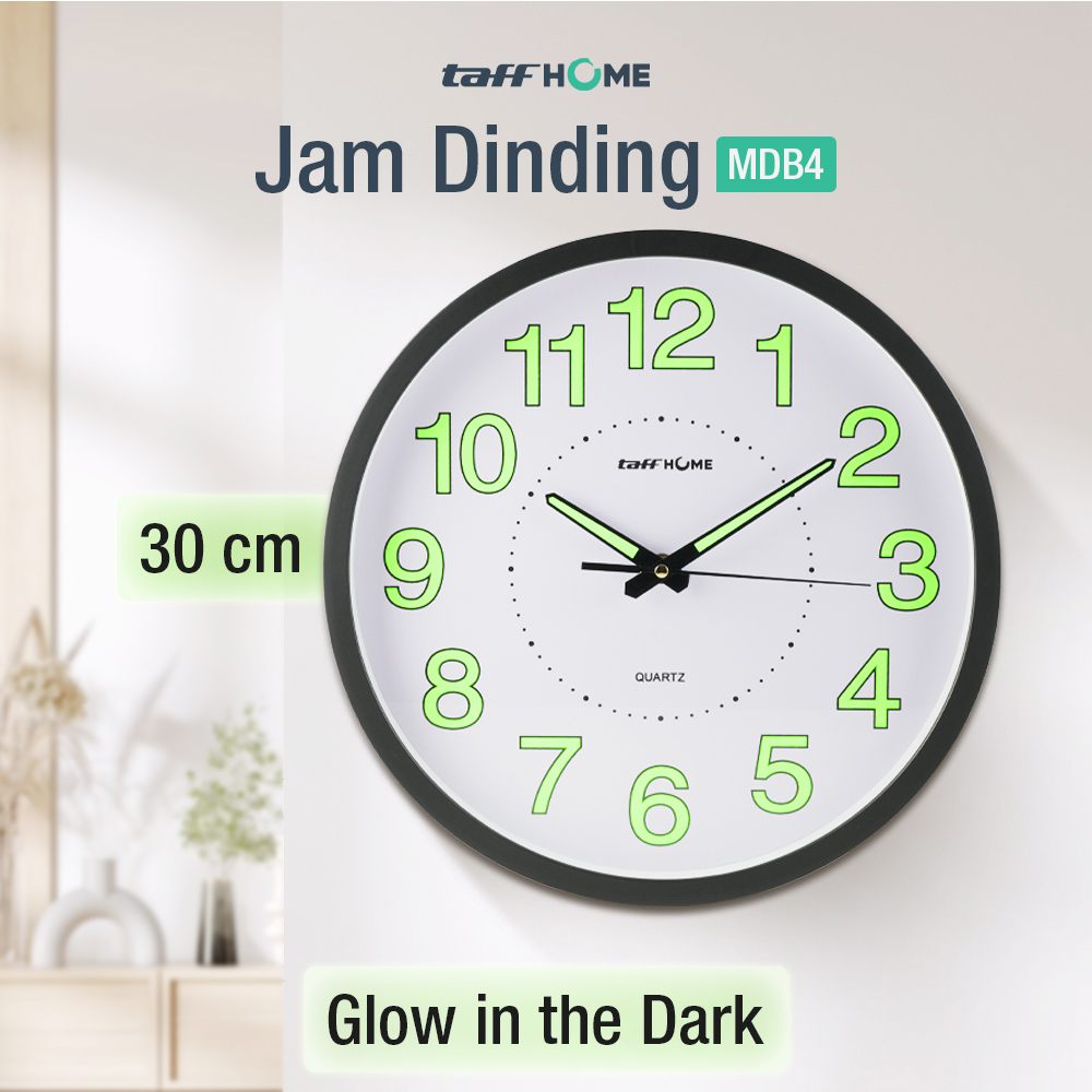 Gambar produk TaffHOME Jam Dinding Bulat Quartz Luminous Glow in The Dark 30cm MDB4