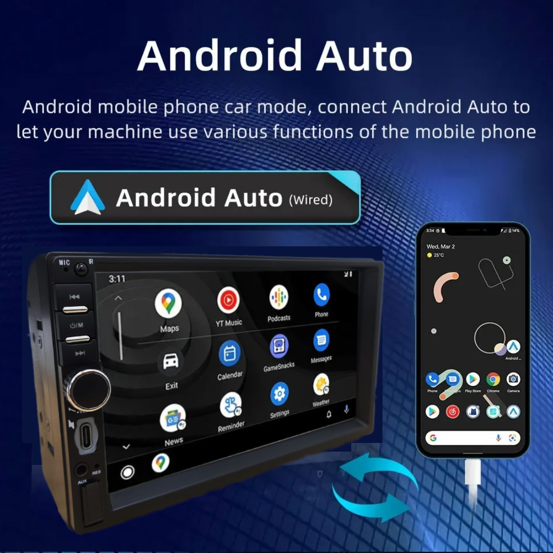 Gambar produk ESGO Head Unit Tape Mobil 2DIN Wired CarPlay Android Auto 7 Inch - F7018C