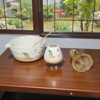 Gambar produk BeauOCS Matcha Set Chawan Chasen Stand Chashaku Ceramic 500ml 4 PCS - BS13